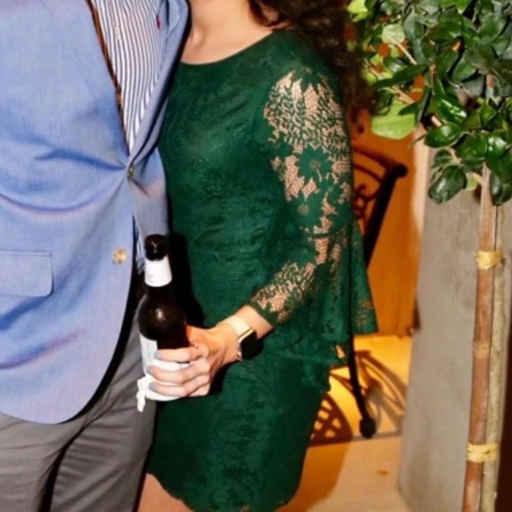 Lulus Green Lace Long Sleeve Dress